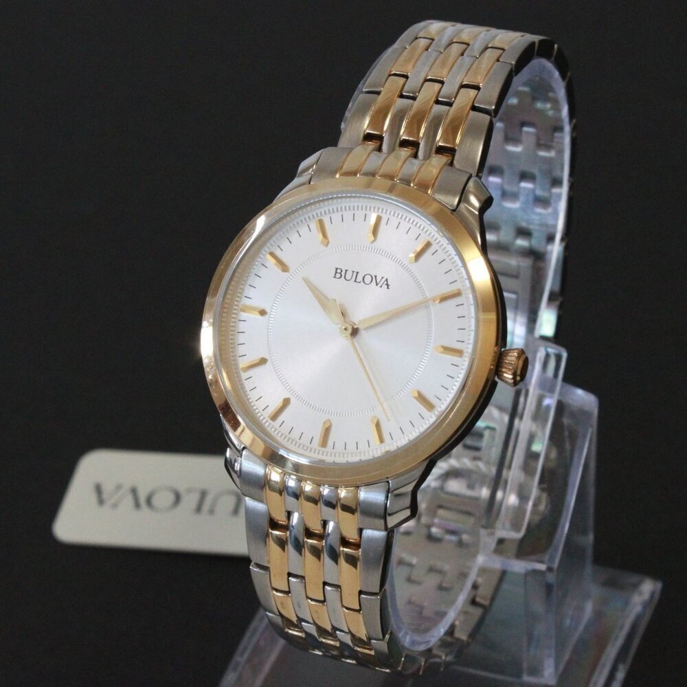 Bulova Ladies Classic Quartz Watch Two Tone Finish Raised Indices Bracelet 32mm - Picture 4 of 13